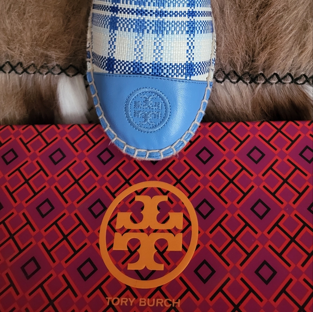 New inbox Tory Burch Color Espadrille in Blue Check Plaid/Light Chambray. Sz 9